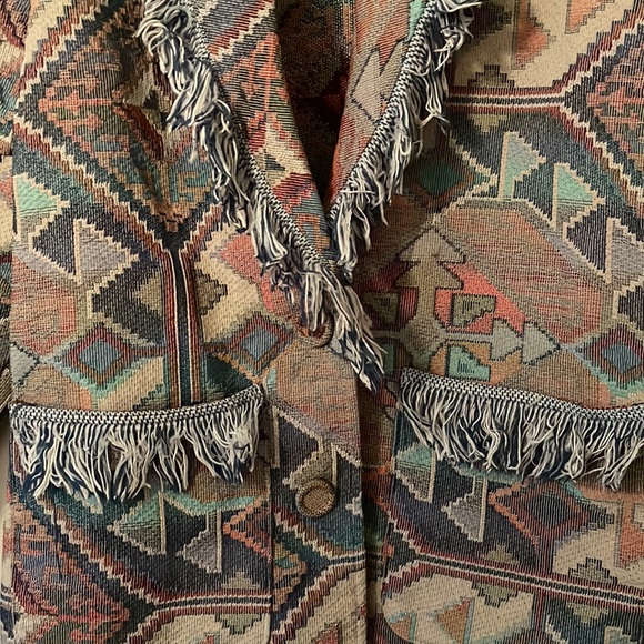 Vintage Starfire Single-Breasted Textile Southwestern Boho Blazer with Fringe - Picture 4 of 5
